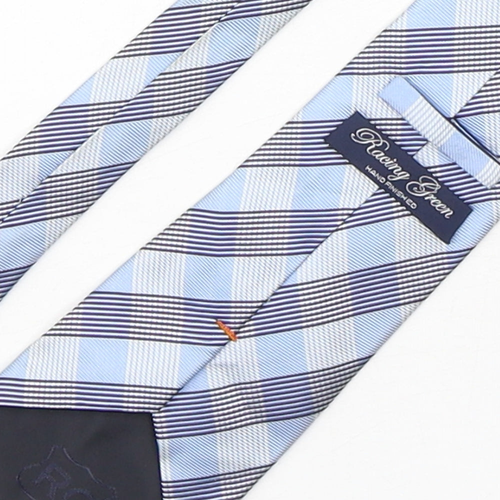 Racing Green Mens Blue Plaids & Checks Silk Pointed Tie One Size
