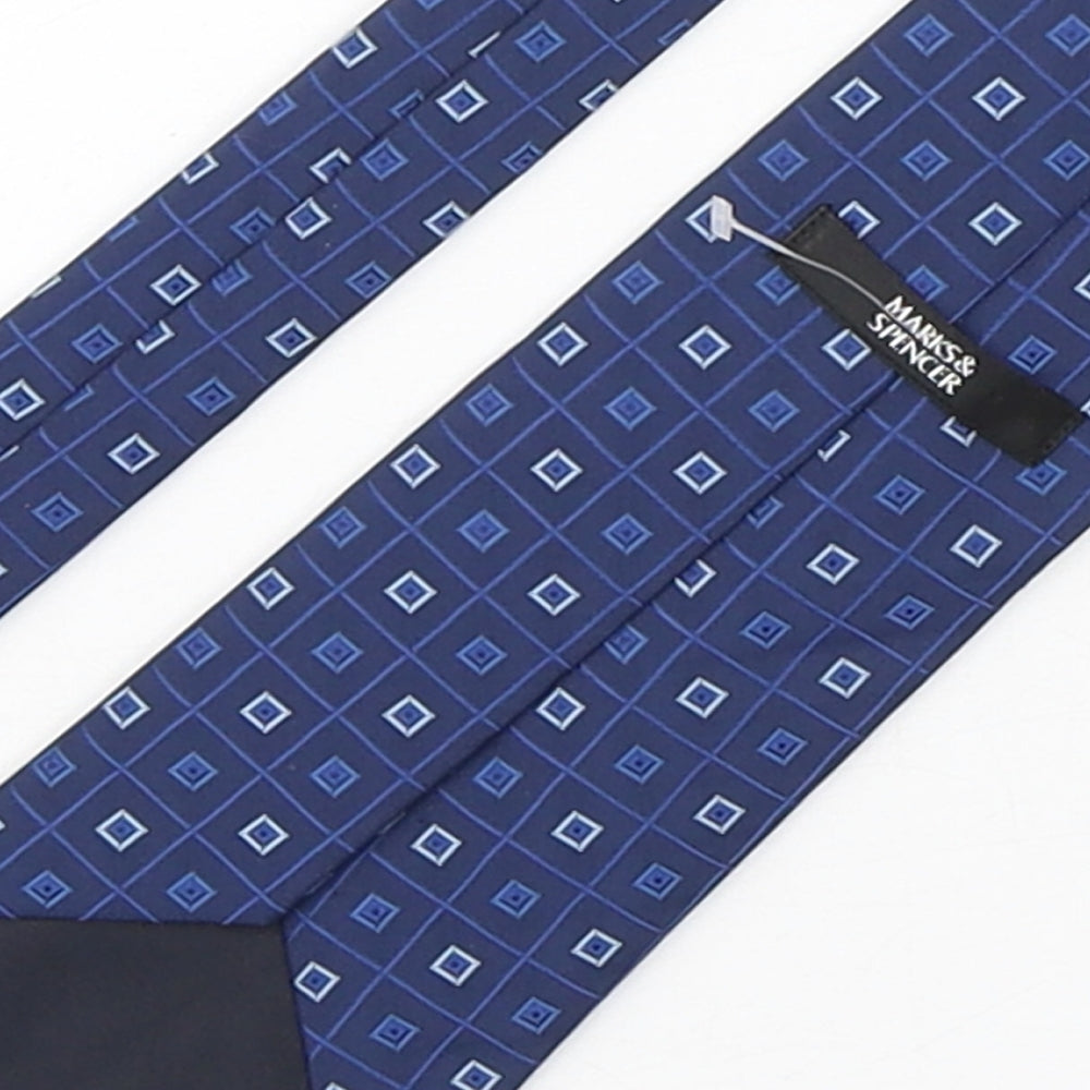 Marks and Spencer Mens Blue Geometric Polyester Pointed Tie One Size