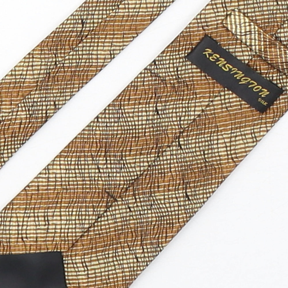 Brand and care label for Kensinton men’s bronze striped silk pointed tie one size