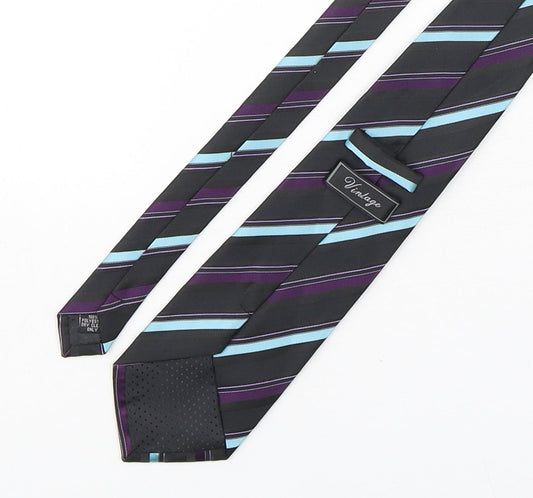 Vintage Mens Multicoloured Striped Polyester Pointed Tie One Size