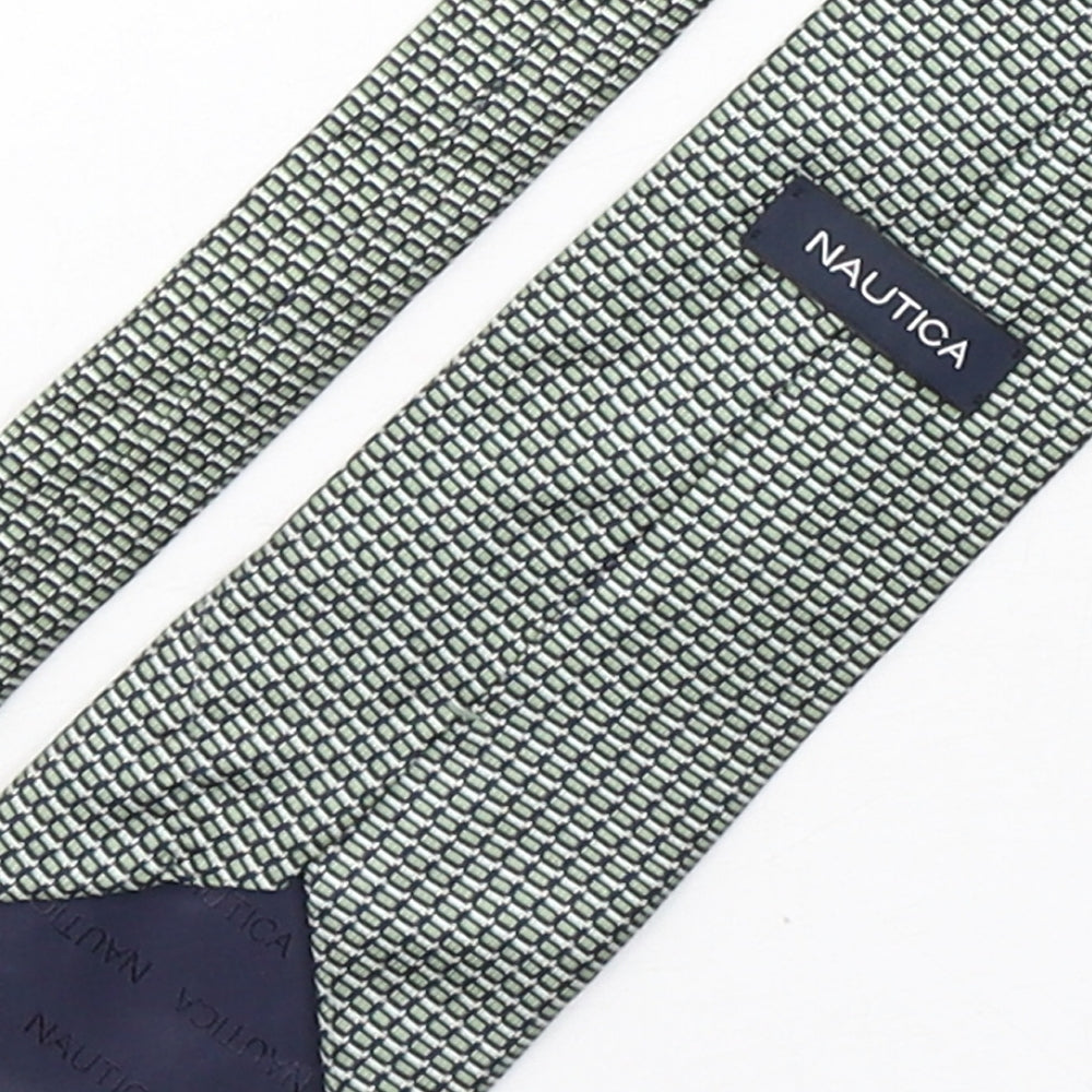 Nautica Mens Green Geometric Silk Pointed Tie One Size