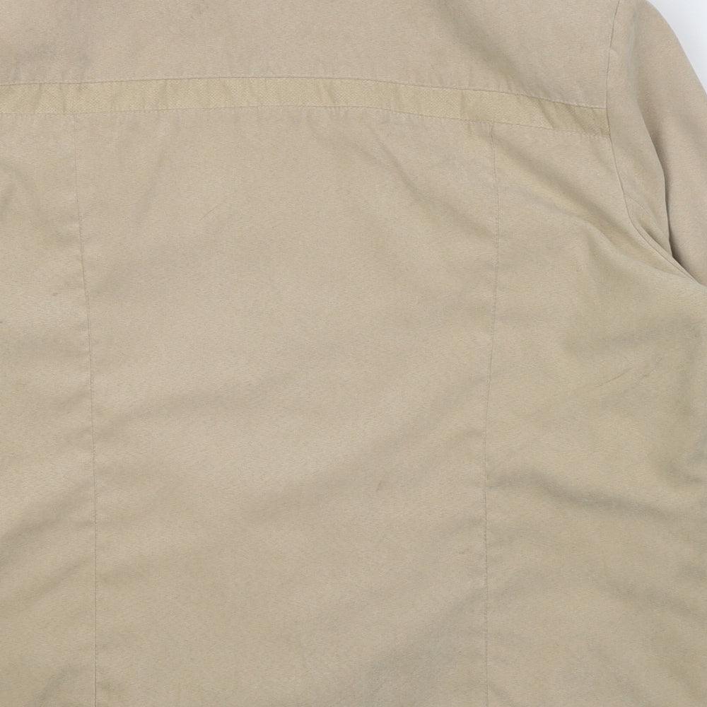 Brand and care label for EWM women’s beige jacket coat, size UK 16, zip