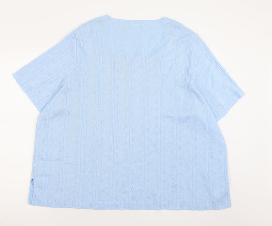 Daxon Womens Blue Square Neck Acrylic Pullover Jumper Size 36