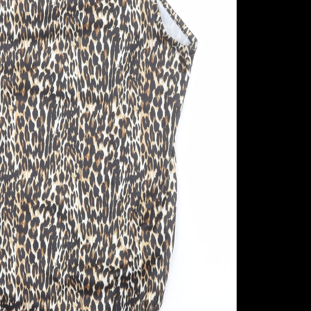 Primark Womens Brown Animal Print Polyester Bodysuit One-Piece Size M Snap