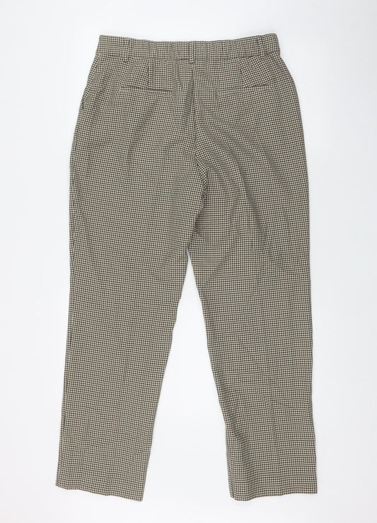 Marks and Spencer Womens Beige Houndstooth Polyester Trousers Size 14 L28.5 in Regular Zip