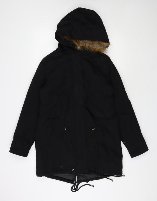 Womens UK Size 8 Boohoo Black Parka Coat