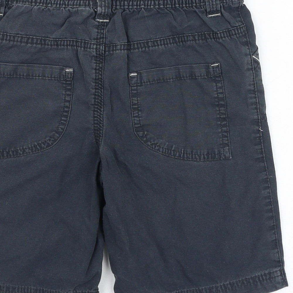 Brand and care label for Rebel boys’ blue cotton bermuda shorts, size 4-5, years regular