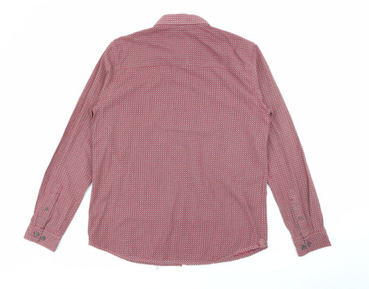Sandstone & Co Mens Red Geometric Cotton Button-Up Size M Collared Button
