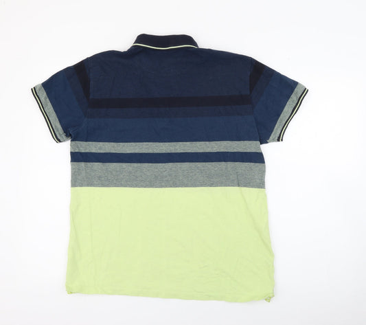 Usath Mens Blue Striped Cotton Polo Size L Collared Button