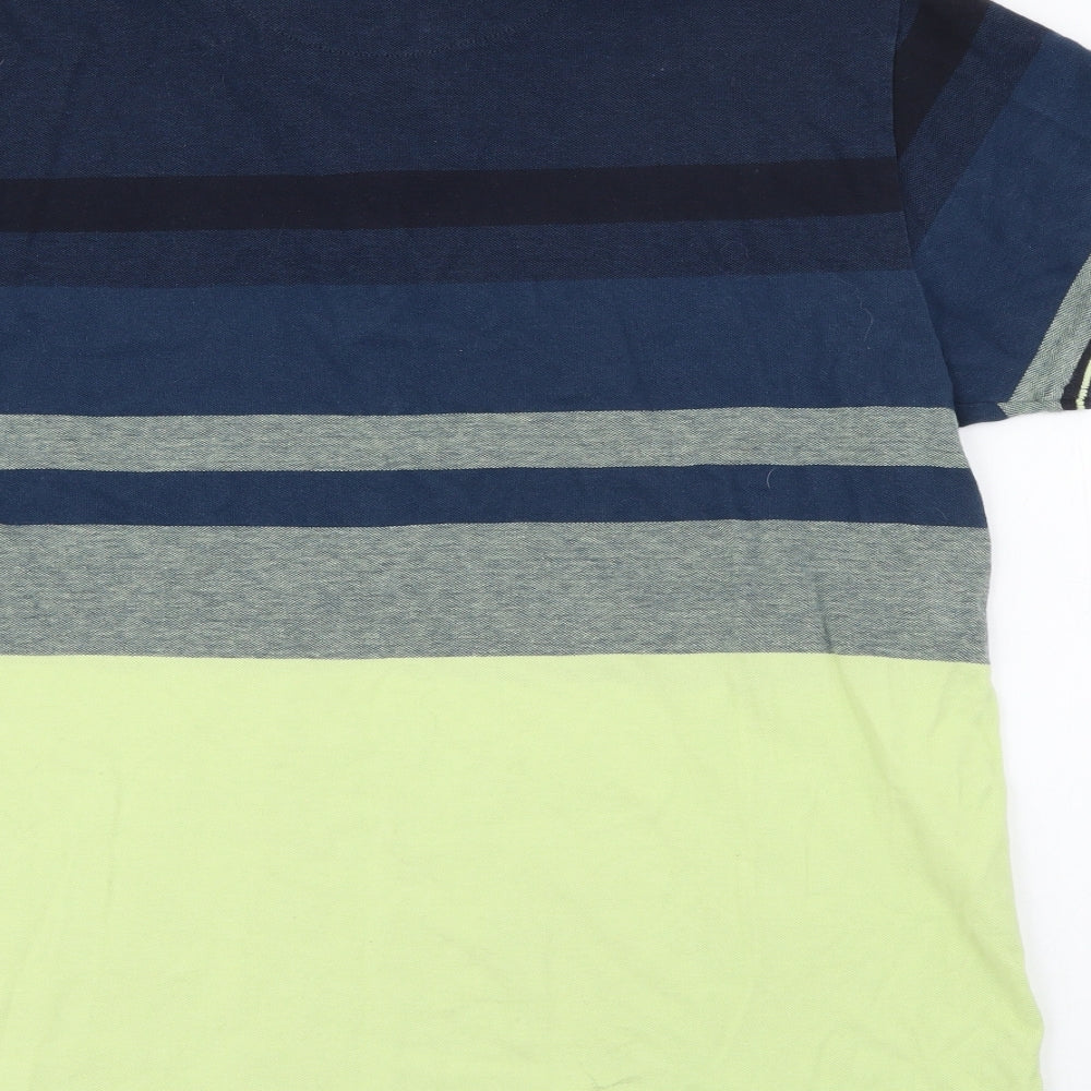 Usath Mens Blue Striped Cotton Polo Size L Collared Button