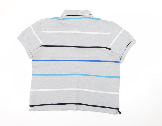 Stone Bay Mens Grey Striped Cotton Polo Size M Collared Button