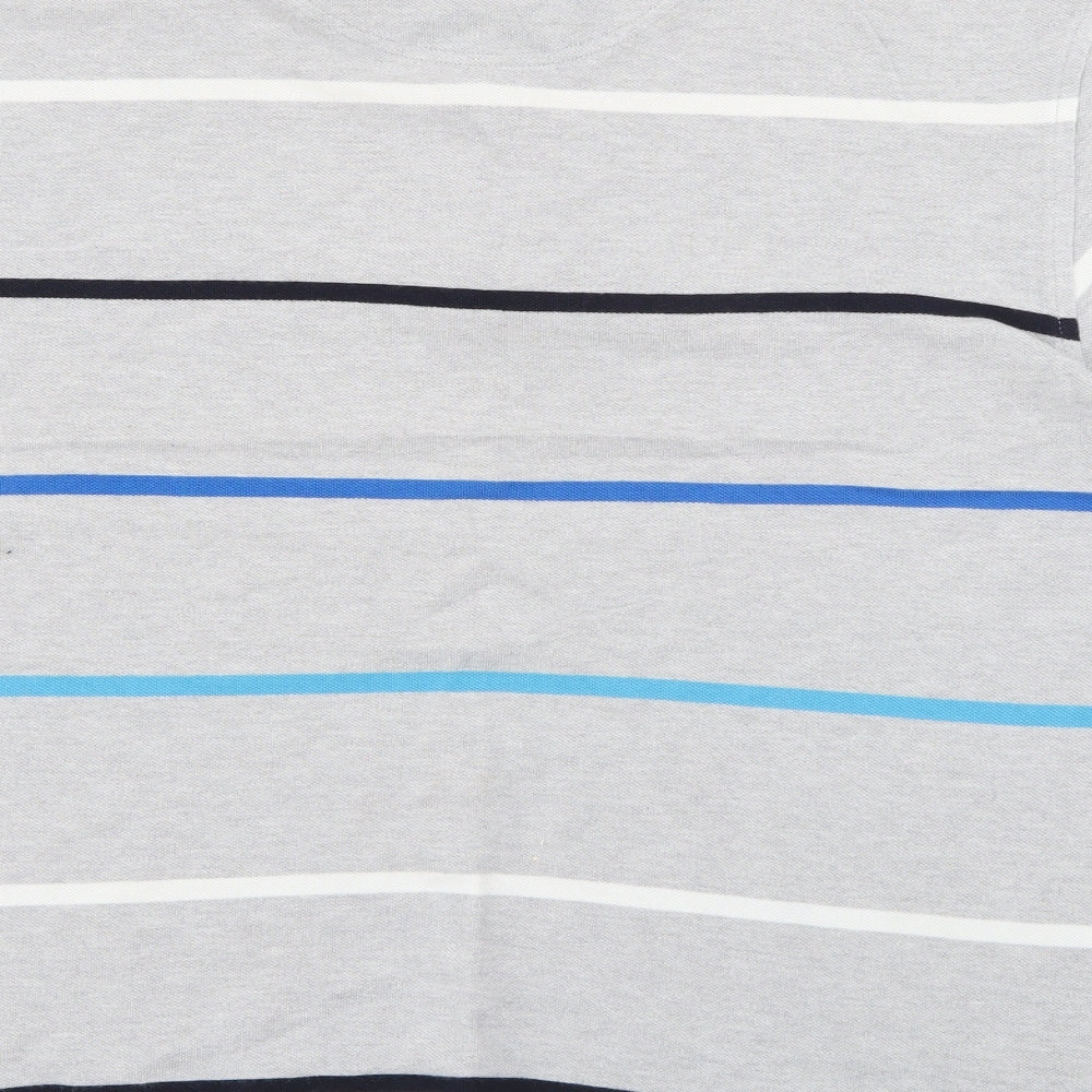 Stone Bay Mens Grey Striped Cotton Polo Size M Collared Button