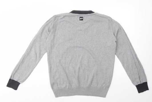 Henleys Mens Grey V-Neck Cotton Pullover Jumper Size L