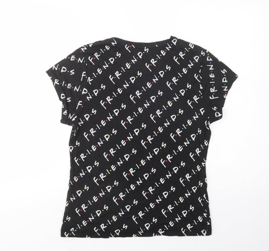 Primark Womens Black Geometric Cotton Basic T-Shirt Size XS Crew Neck - Friends