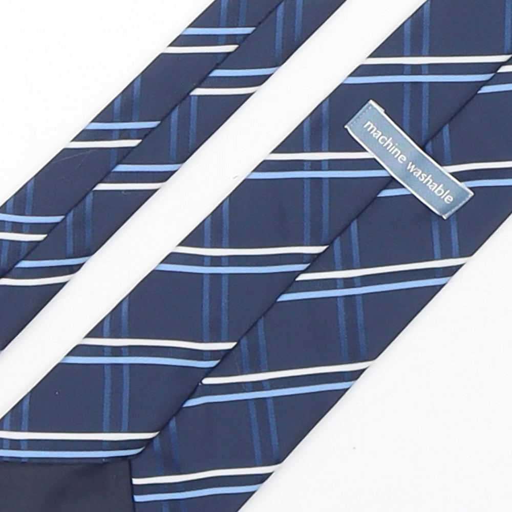 Marks and Spencer Mens Blue Plaids & Checks Polyester Pointed Tie One Size