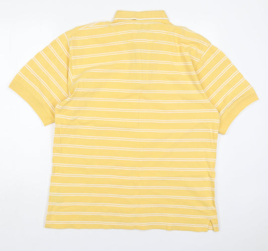 Cutter & Buck Mens Yellow Striped Cotton Polo Size M Collared Pullover