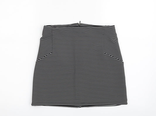 Topshop Womens Black Striped Polyester A-Line Skirt Size 10 Zip