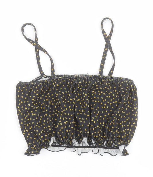 Primark Womens Black Floral Polyester Cropped Blouse Size XS Square Neck