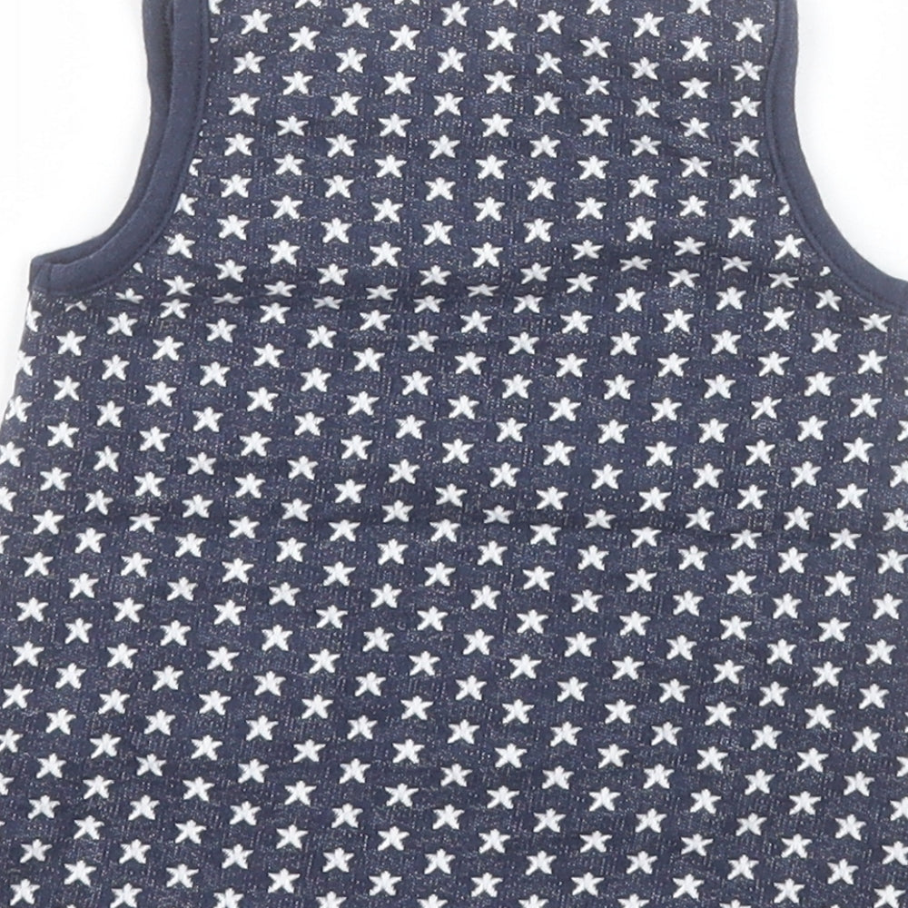 Bluezoo Baby Blue 100% Cotton Pinafore/Dungaree Dress Size 3-6 Months Boat Neck Button - Stars
