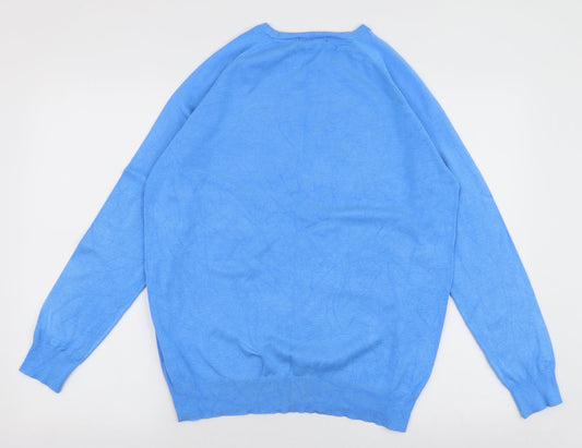 Dunnes Stores Mens Blue Round Neck Viscose Pullover Jumper Size L