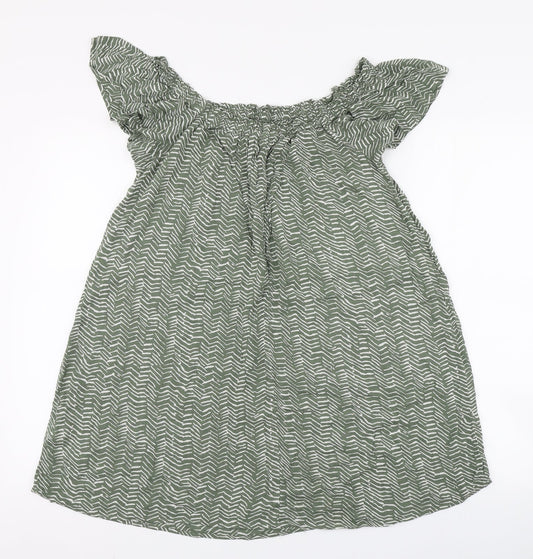 Primark Womens Green Striped Viscose Basic Blouse Size 8 Round Neck