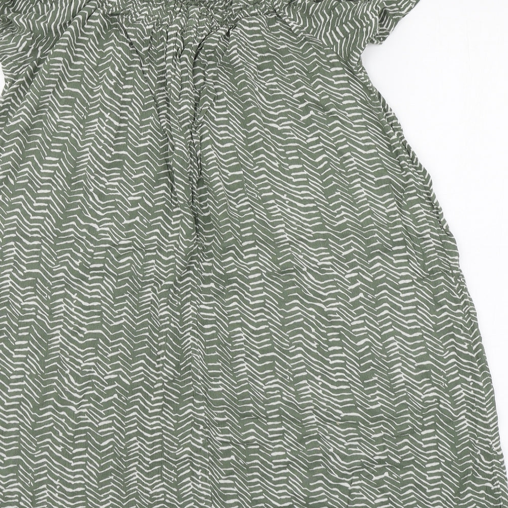 Primark Womens Green Striped Viscose Basic Blouse Size 8 Round Neck