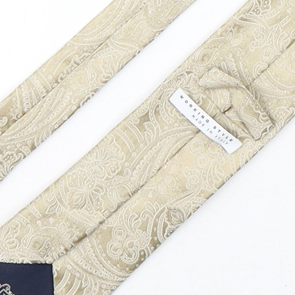 Working Style Mens Gold Paisley Silk Pointed Tie One Size