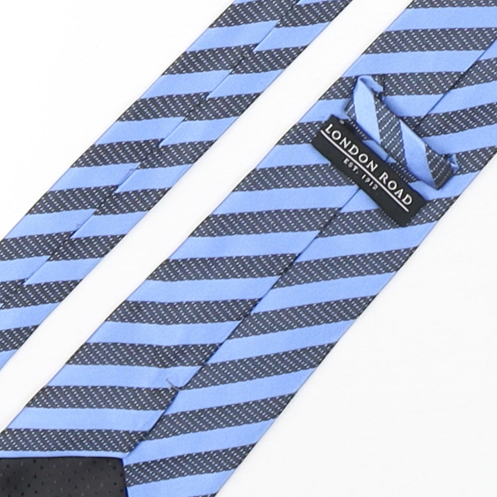 Brand and care label for London Road men’s multicoloured striped polyester pointed tie one size