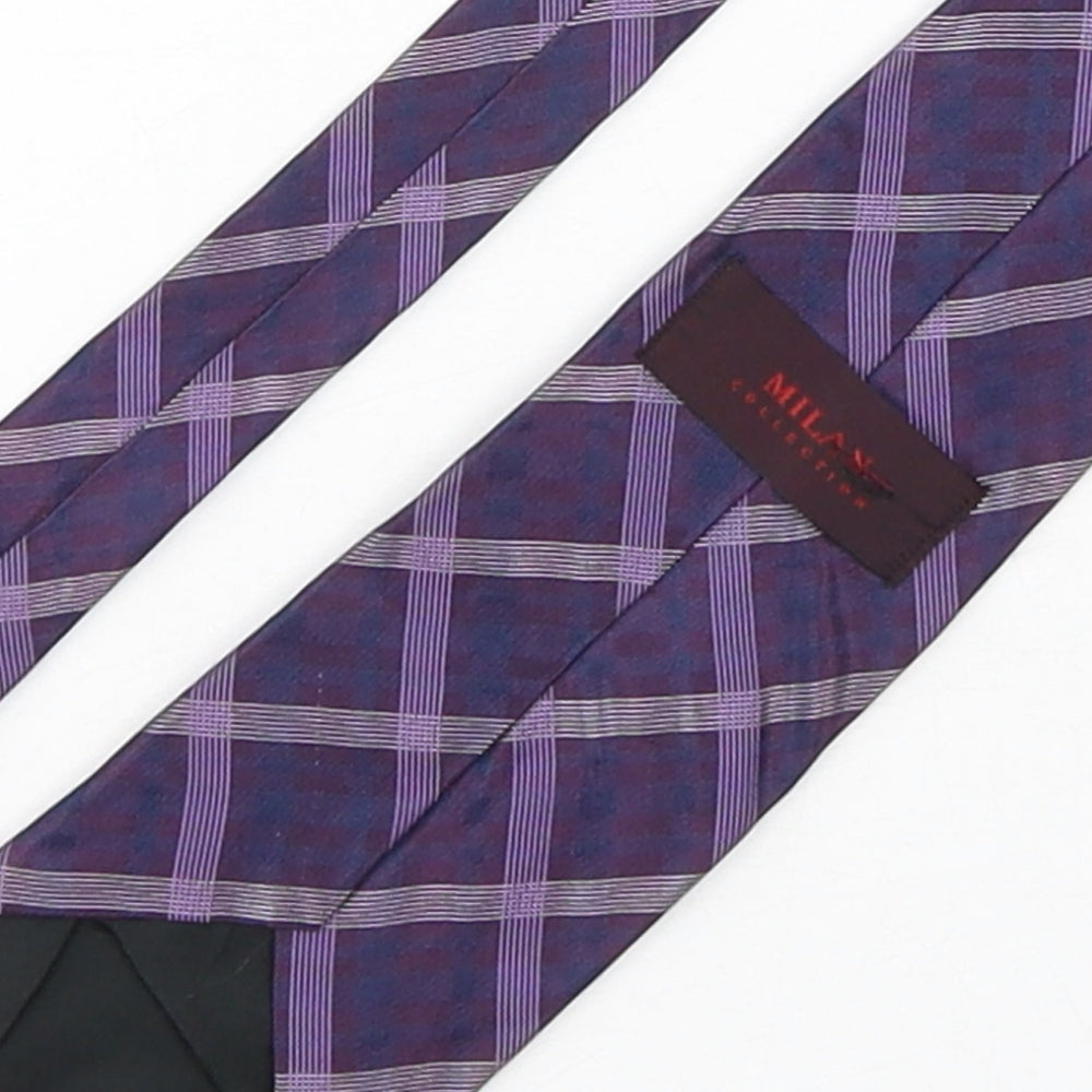 Brand and care label for Milan men’s purple plaids & checks silk pointed tie one size