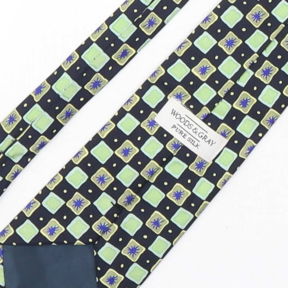 Brand and care label for Woods & Gray men’s multicoloured plaids & checks silk pointed tie one size