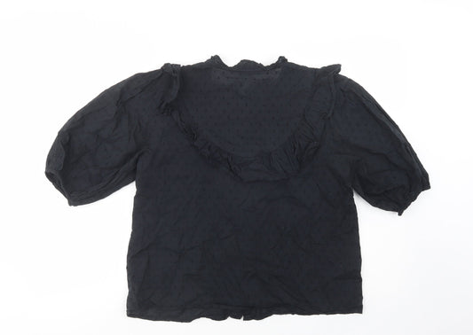 George Womens Black Cotton Basic Button-Up Size 10 Crew Neck