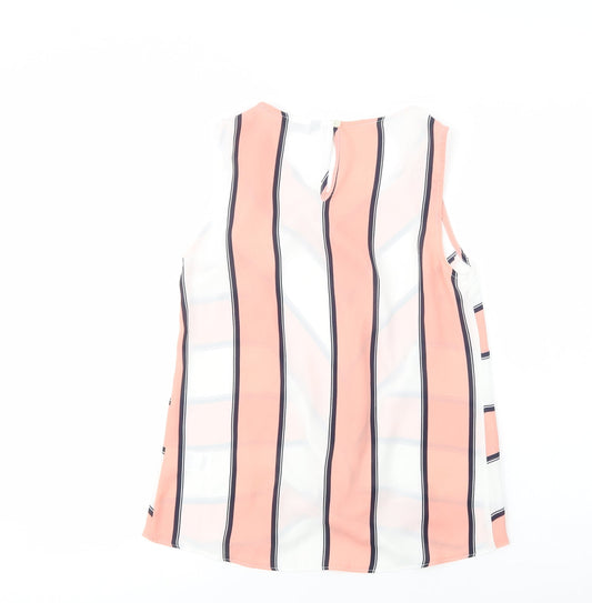 F&F Womens Pink Striped Polyester Basic Blouse Size 6 Boat Neck