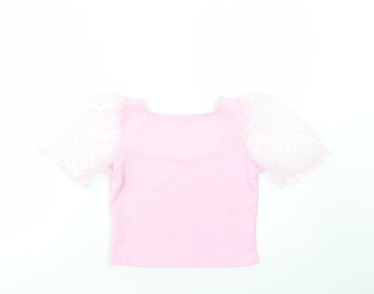 Quiz Womens Pink Polyester Cropped Blouse Size 8 Square Neck