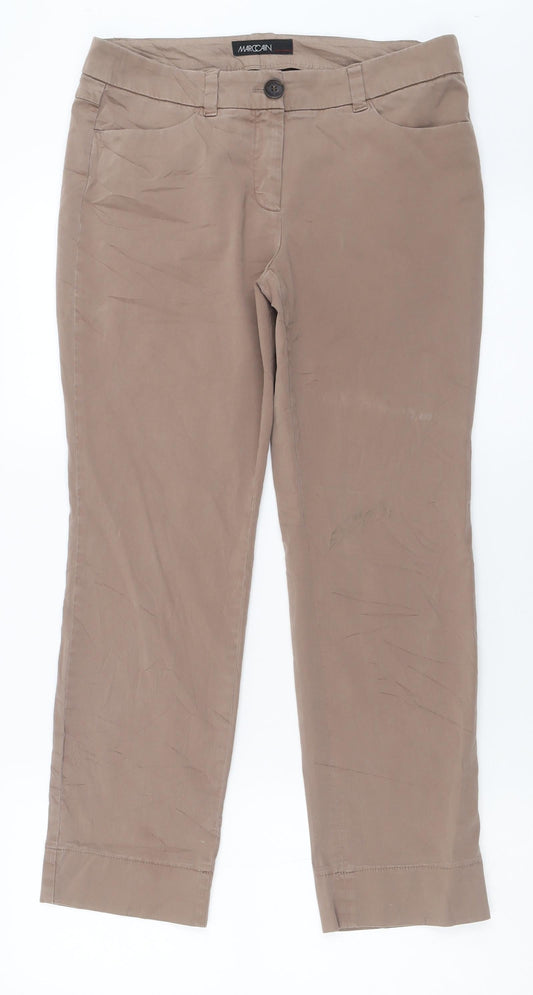 Additional front view of Marc Cain women’s brown cotton trousers, size UK 30, in, 26-inch leg regular button