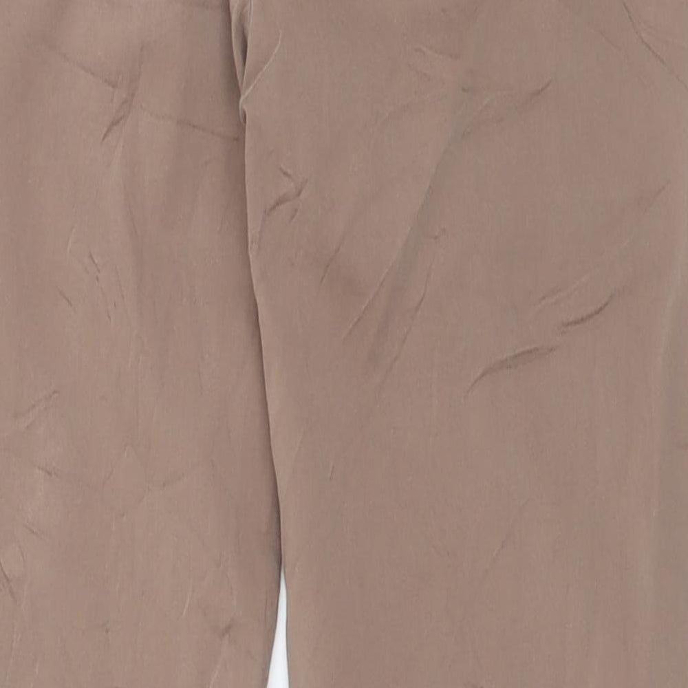 Brand and care label for Marc Cain women’s brown cotton trousers, size UK 30, in, 26-inch leg regular button