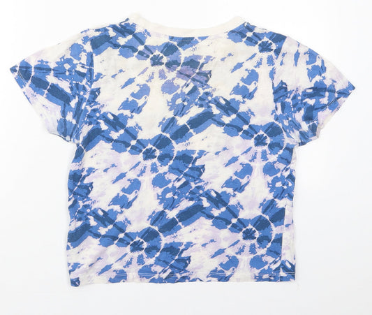 Primark Womens Blue Cotton Cropped T-Shirt Size 4 Crew Neck - Tie Dye