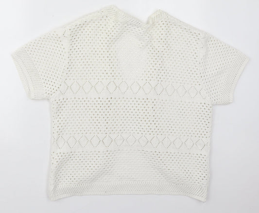 Glimpse Womens White V-Neck Acrylic Cardigan Jumper Size L