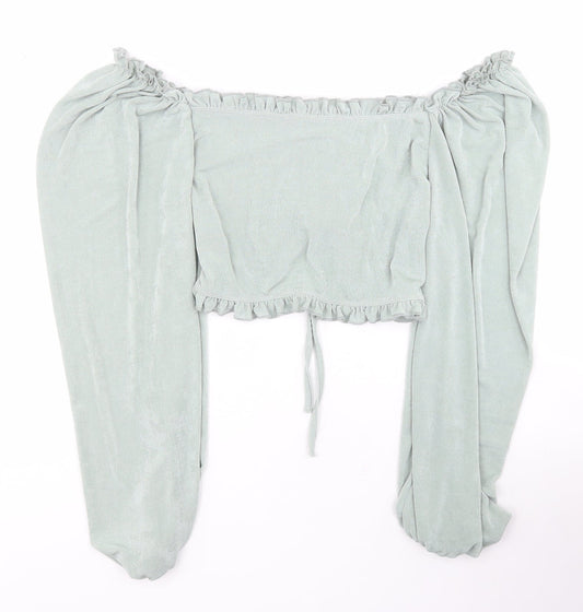 SheIn Womens Green Polyester Basic Blouse Size L Off the Shoulder