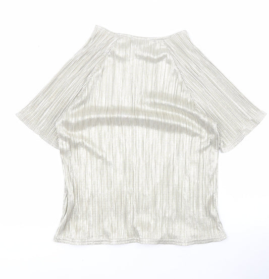 Back view of Parisian women’s gold polyester basic blouse, size UK 12, round neck