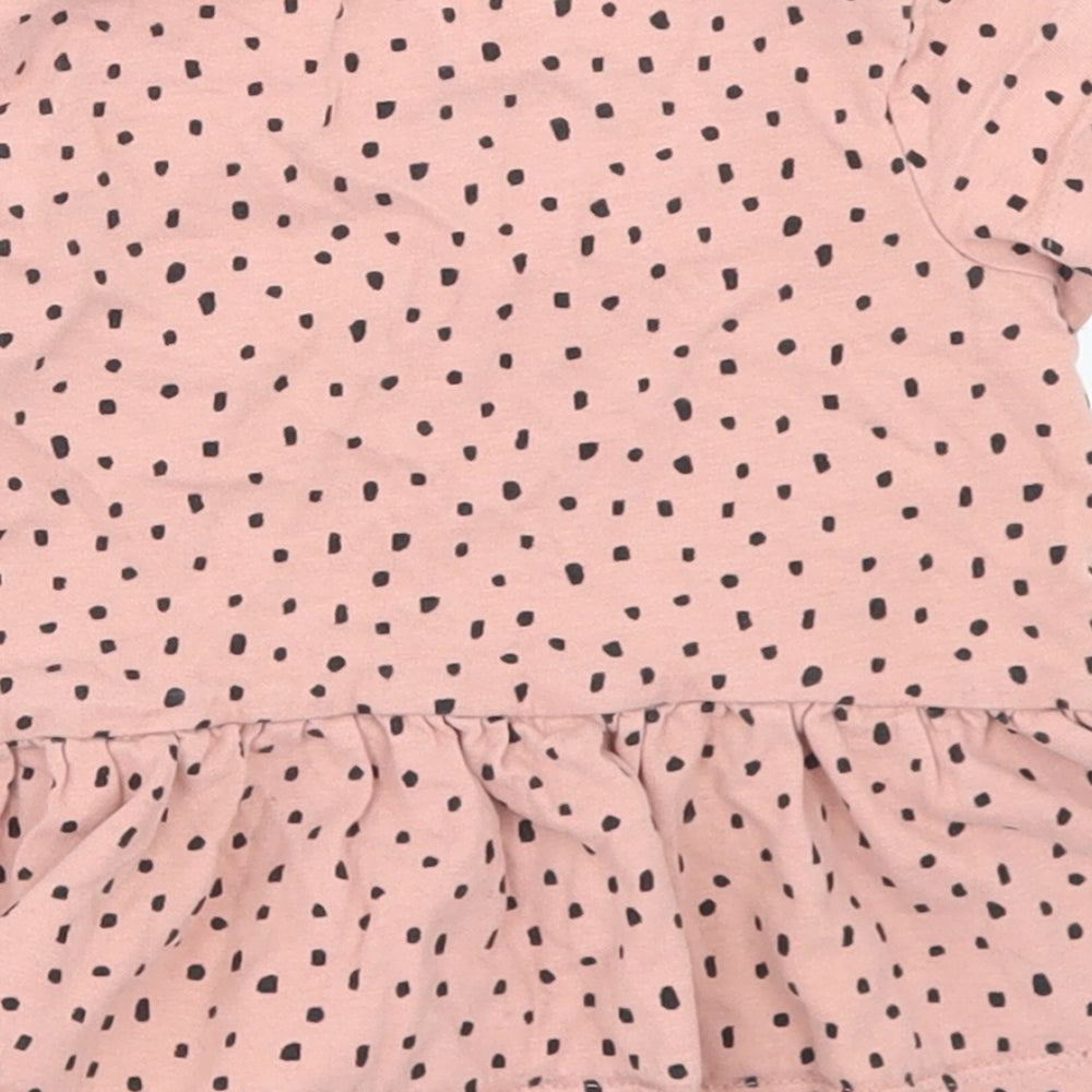 George Girls Pink Polka Dot Cotton Basic T-Shirt Size 12-18 Months Crew Neck - Peplum