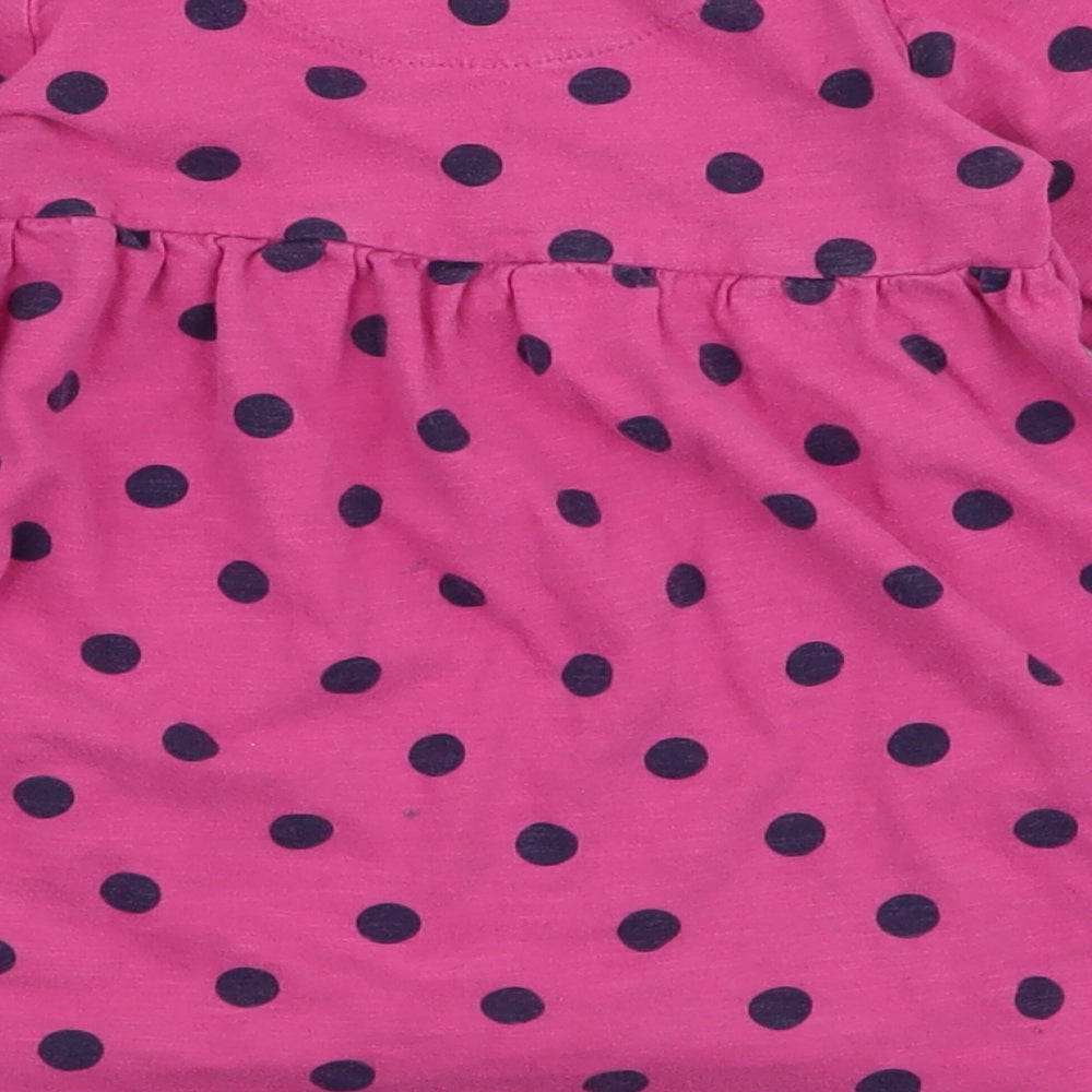 NEXT Girls Pink Polka Dot 100% Cotton Skater Dress Size 12-18 Months Round Neck Button
