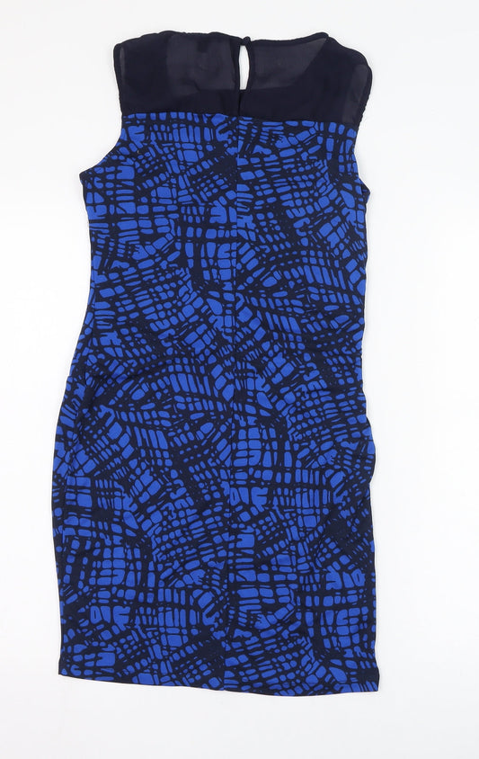 NEXT Womens Blue Polyester Pencil Dress Size 10 Round Neck Button