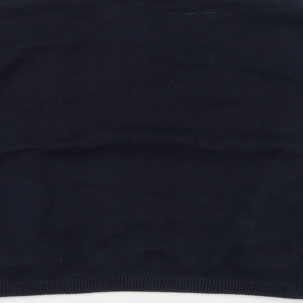 Brand and care label for Debenhams women’s blue round neck cotton cardigan jumper, size UK 10