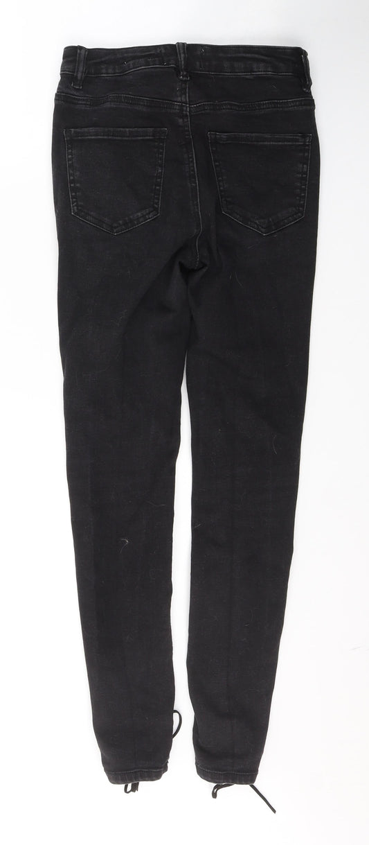 New Look Womens Black Cotton Skinny Jeans Size 8 L28 in Regular Button - Tie up front Detail