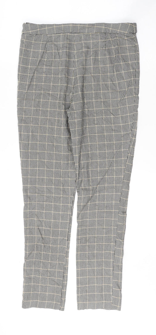 New Look Womens Grey Houndstooth Viscose Trousers Size 12 L27 in Regular Zip