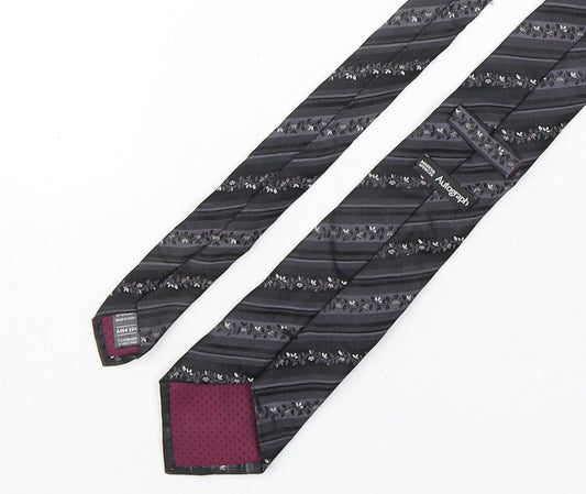 Autograph Mens Black Floral Silk Pointed Tie One Size