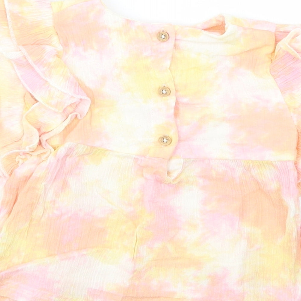 Brand and care label for F&F Baby Multicoloured Batik Cotton Pullover Blouse, size 9-12, Months Crew Neck Button