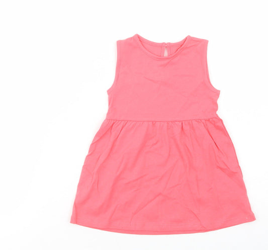 F&F Baby Pink Cotton Tank Dress Size 9-12 Months Crew Neck Button