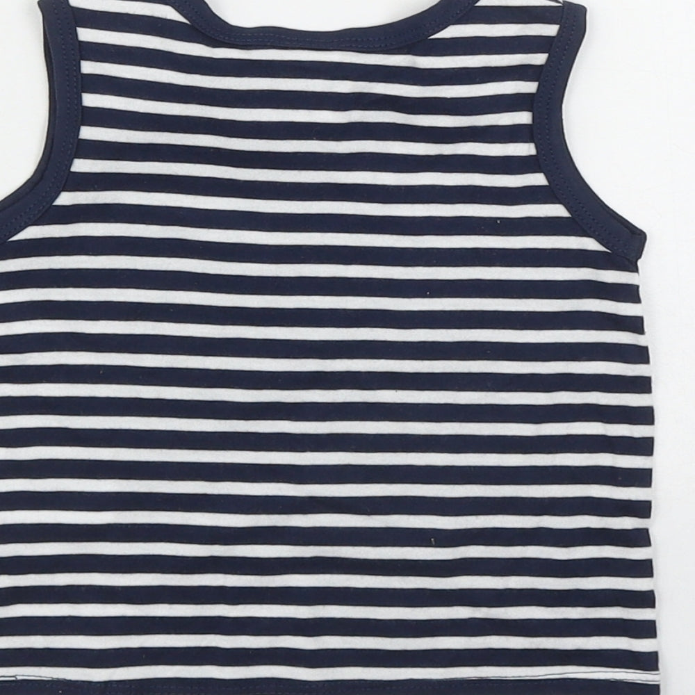 H&M Boys Blue Striped Cotton Basic Tank Size 3-6 Months Roll Neck