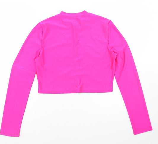 SheIn Womens Pink Polyester Cropped T-Shirt Size L Mock Neck